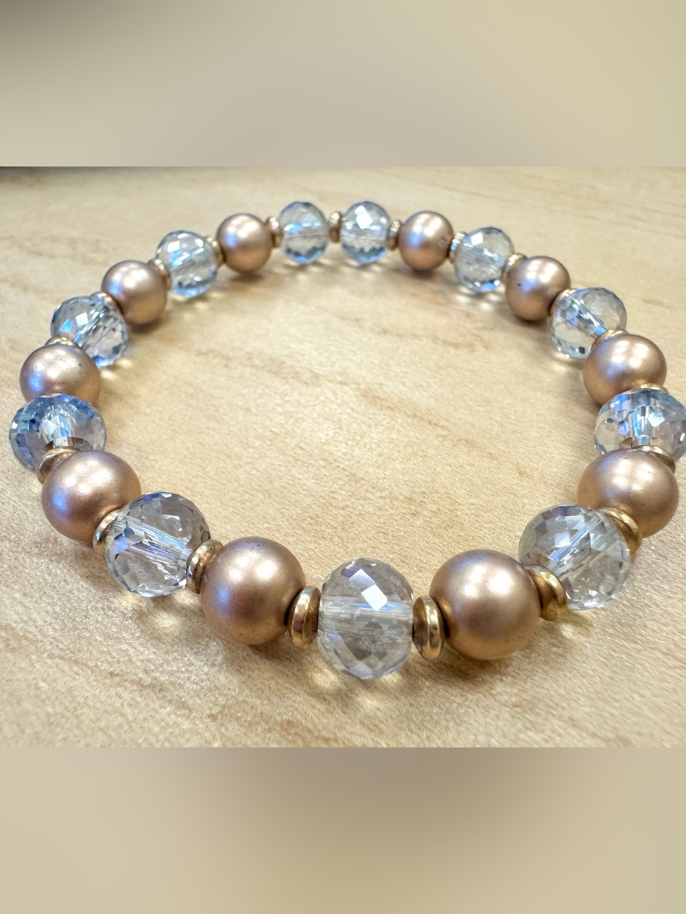 Champagne Pearl and Clear Crystal Stretch Bracelet